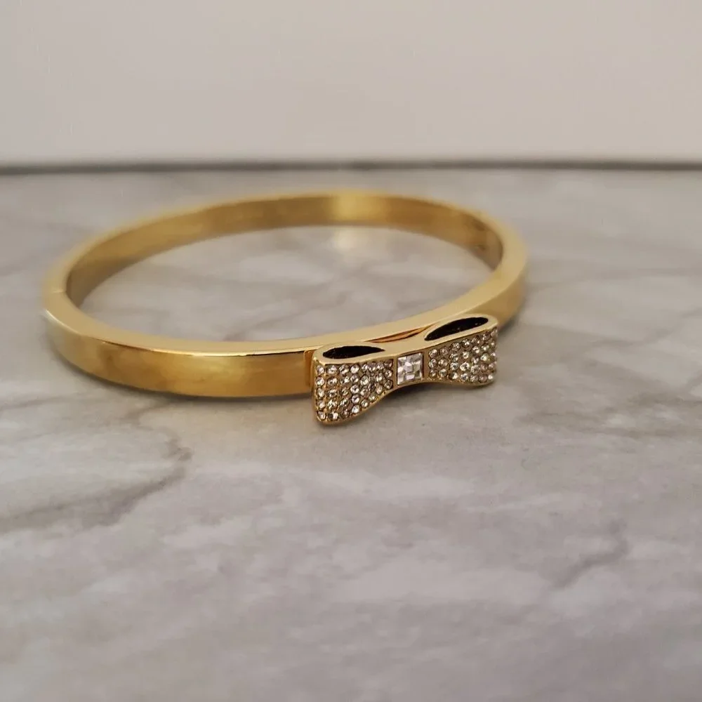 ✨ Kate Spade Rhinestone Pave Bow Gold Hinged Bracelet ✨ - Picture 7 of 10